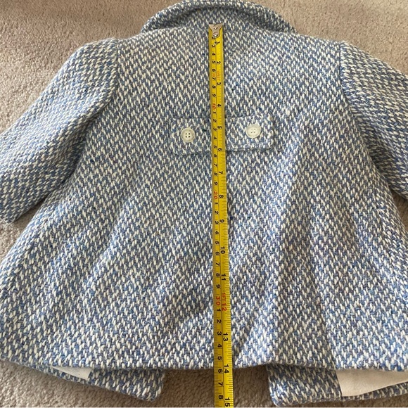NWT Novelli brand, made in Italy Blue and White Wool Coat with Rabbit fur accent - Picture 5 of 10